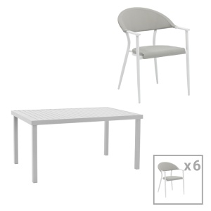 Set Masa si Scaune de Exterior, 7 Piese, Model Kliton-Pino, Alb, 150x80x74 cm - Img 1