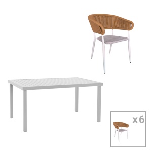 Set Masa si Scaune de Exterior, 7 Piese, Model Kliton-Raven, Alb, 150x80x74 cm - Img 1