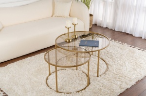 Set Masute de cafea Model Aurum 80, Auriu/Bronz