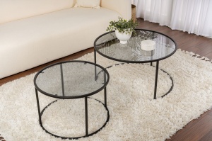 Set Masute de cafea Model Aurum 80, Negru/Gri - Img 3
