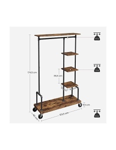 Suport pentru haine cu roti, Vasagle, 5 niveluri, HSR66BXV1, Maro Rustic - Img 4