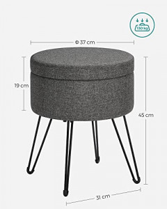 Taburet cu depozitare, Songmics, Gri, 37×37×45 cm - Img 3