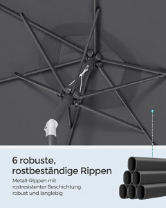 Umbrela de soare, Songmics, 30 grade, 210 cm, UPF 50+, Gri - Img 3