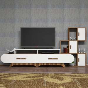 Ansamblu Comoda TV FloraS Walnut-Alb - Img 3