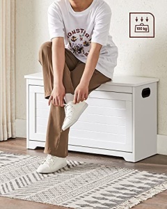 Bancă pantofar cu ușă rabatabilă și compartiment interior reglabil, Alb, 80 × 30 × 46 cm - Img 4