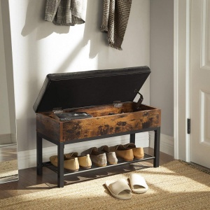 Banca Pantofi Model Macie, Maro rustic / Negru, 70x30x45 cm - Img 3