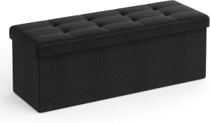 Bancuta Hol cu Spatiu de Depozitare, Velvet Vault, Negru Cerneala, 110x38x38 cm