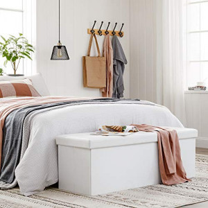 Bancuta hol cufar cu depozitare, Songmics, Alb, 110x38x38 cm - Img 3