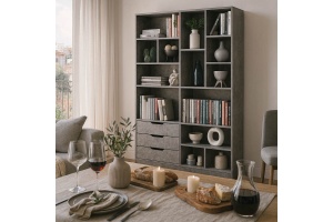Biblioteca Lucinda Pakoworld Gri-Stejar 120x29,8x180,5 cm