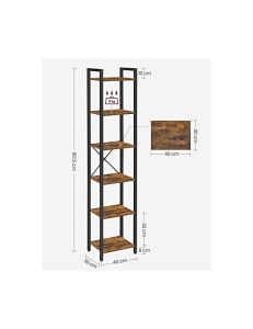 Biblioteca Vasagle, Model Elian, 30x40187.5 cm, Maro Rustic/Negru - Img 6