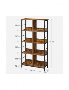 Biblioteca Vasagle, Model Lainey, 80x33x149 cm, Maro Rustic/Negru - Img 5