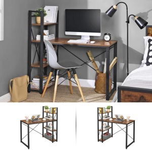 Birou cu Biblioteca Vasagle, model Rebecca, 120x60x119.3 cm, Maro Rustic/Negru - Img 2
