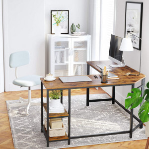 Birou pe Colt Vasagle, model Kiana, 138x76x138 cm, Maro Rustic/Negru - Img 3