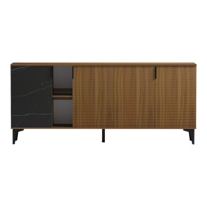 Bufet Riba, Nuc/Negru cu aspect de marmură, 180 x 40 x 78 cm - Img 4