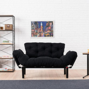 Canapea extensibila 2 locuri PWF-0018 cu stofa de culoare neagra 155x73x85cm - Img 6