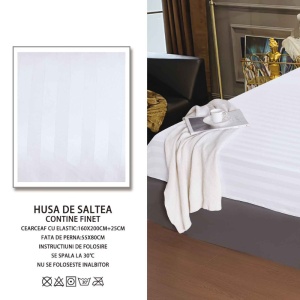 Cearsaf cu elastic 160x200 cm si 2 Fete de Perna Damasc, Atlas V14 Alb (Finet) - Img 2