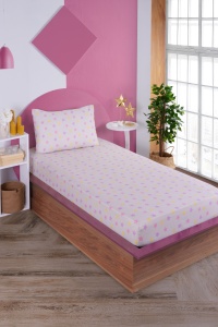Cearsaf cu elastic si fete de perna Model Unicorn Dreams Beige - Img 3