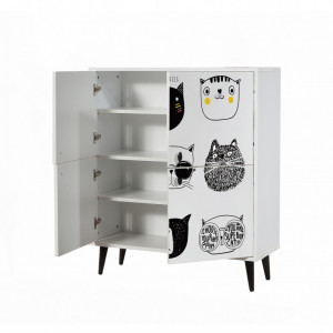 Comoda Model Cats, Alb/Negru/Galben, 95x36x111 cm - Img 4
