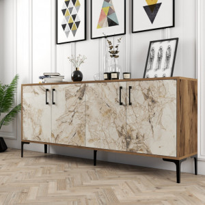 Comoda Model Kiev, Nuc/Alb marmorat, 180x35x78 cm - Img 3