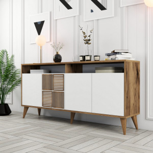 Comoda Model Milan, Nuc/Alb, 160x35x78 cm - Img 2