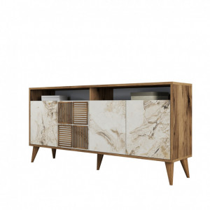 Comoda Model Milan, Nuc/Alb marmorat, 160x35x78 cm - Img 6