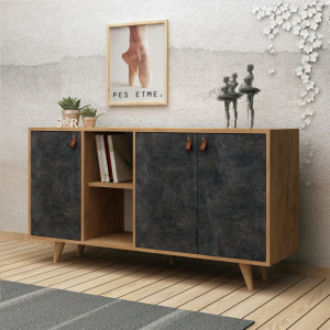 Comoda Model Planky, Stejar/Gri, 140x40x86 cm - Img 3