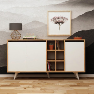 Comoda Model Seria, Stejar/Alb, 140x40x86 cm - Img 2