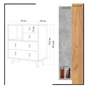 Comoda Model Witlof, Stejar/Alb, 70x40x88.6 cm - Img 4
