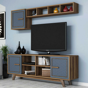 Comoda TV Ayla - Walnut, Blue - Img 3