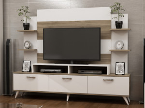 Comoda TV Diana - Alb, Walnut - Img 1