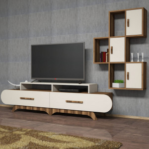 Comoda TV Flora S - Walnut, Crem - Img 2