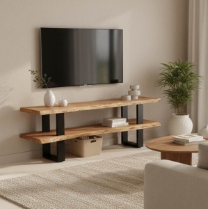 Comoda TV Fuji, Natural/Negru, 140 x 40 x 52 cm