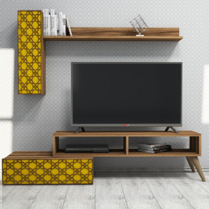 Comoda TV Planet - Walnut, Yellow - Img 3