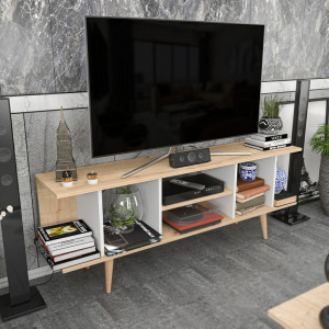Comoda TV Salvador, Model Akya, 160x38.6x35 cm, Stejar safir/Alb - Img 3