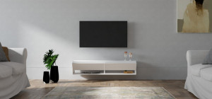Comoda TV Salvador, Model Ansamblu, 141x31x30 cm, Alb - Img 2