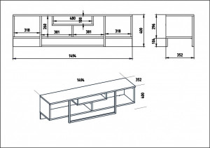 Comoda TV Salvador, Model Asal, 149.4x40.2x35.2 cm, Nuc/Negru - Img 4