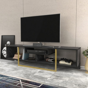 Comoda TV Salvador, Model Asal, 150x40x35.2 cm, Negru/Auriu - Img 3