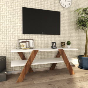 Comoda TV Salvador, Model Basic, 120x45x33.1 cm, Alb/Nuc - Img 2