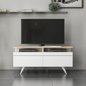 Comoda TV Salvador, Model Berlin120, 120x52x35 cm, Stejar/Alb - Img 1
