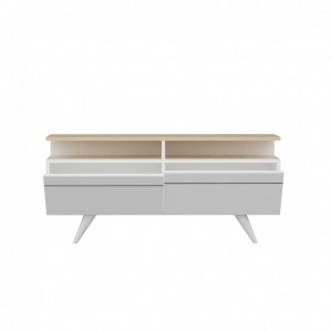 Comoda TV Salvador, Model Berlin120, 120x52x35 cm, Stejar/Alb - Img 5
