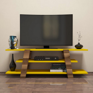 Comoda TV Salvador, Model Flower, 120x42x33.6 cm, Nuc/Galben - Img 2