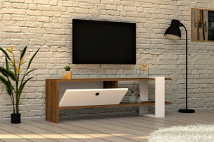 Comoda TV Salvador, Model Gaye, 120x36.8x25 cm, Nuc/Alb - Img 2