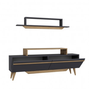 Comoda TV Salvador, Model Harmony, 150x123.6x27.7 cm, Nuc/Antracit - Img 3