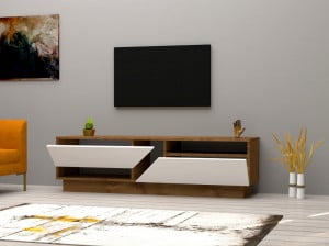 Comoda TV Salvador, Model Koza, 160x45x40 cm, Nuc/Alb - Img 2