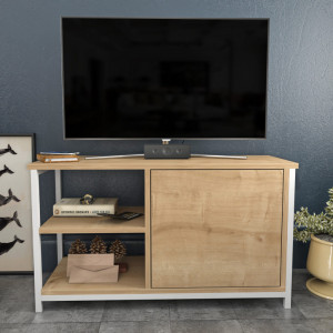 Comoda TV Salvador, Model Muskegon, 89.6x50.8x35.3 cm, Alb/Stejar - Img 1