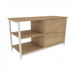 Comoda TV Salvador, Model Muskegon, 89.6x50.8x35.3 cm, Alb/Stejar - Img 4