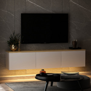 Comoda TV Salvador, Model Neon, 160x35x32 cm, Alb/Stejar - Img 7