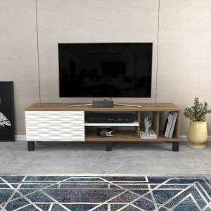 Comoda TV Salvador, Model Olyo, 140x40.3x35 cm, Nuc/Alb - Img 1