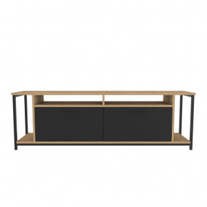 Comoda TV Salvador, Model Omar, 160x50.8x35 cm, Stejar/Negru - Img 4