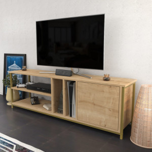 Comoda TV Salvador, Model Oneida, 140x50.8x35.3 cm, Auriu/Stejar - Img 3